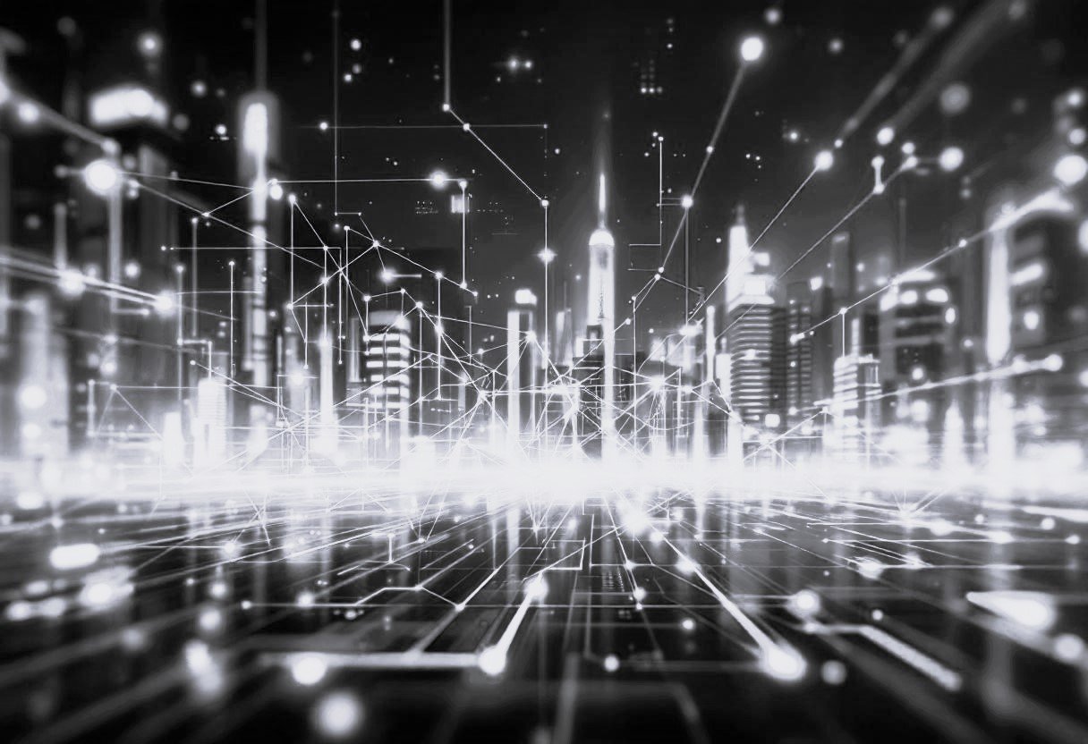 Une image en noir et blanc qui montre des liens entre eux pour montrer le maillage de la finance.