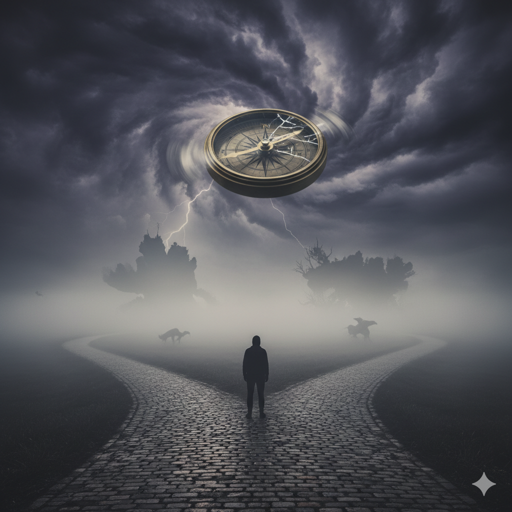 Boussole dorée dans un ciel d'orage — DB France Invest, stratégie patrimoniale