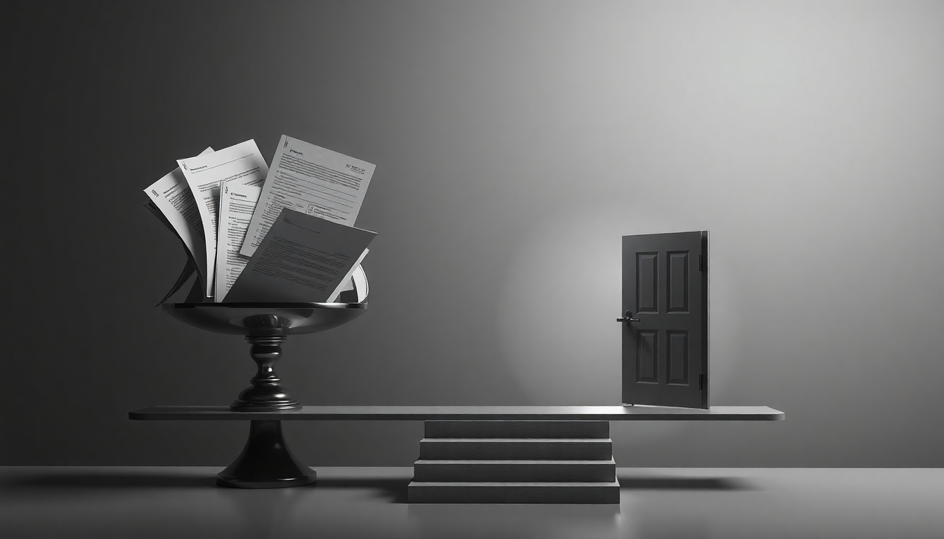 Documents juridiques sur un socle avec porte — DB France Invest, financement d'entreprise